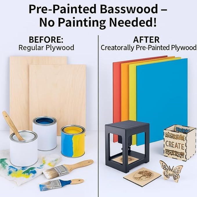 Creatorally 8 Pack Pre-Painted Colored Plywood Sheets,Basswood for Laser Cutting,12x12x1/8 Inch (3mm),Ideal for DIY Crafts, Engraving, Ornaments, Models Making (8 Colors Mixed) - Image 3